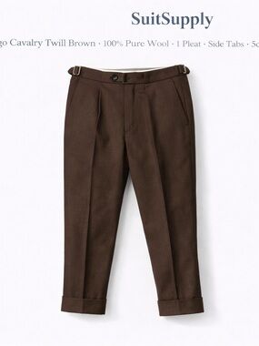 Suitsupply Dark Brown Wool Pleated Men’s Trousers - Size 32